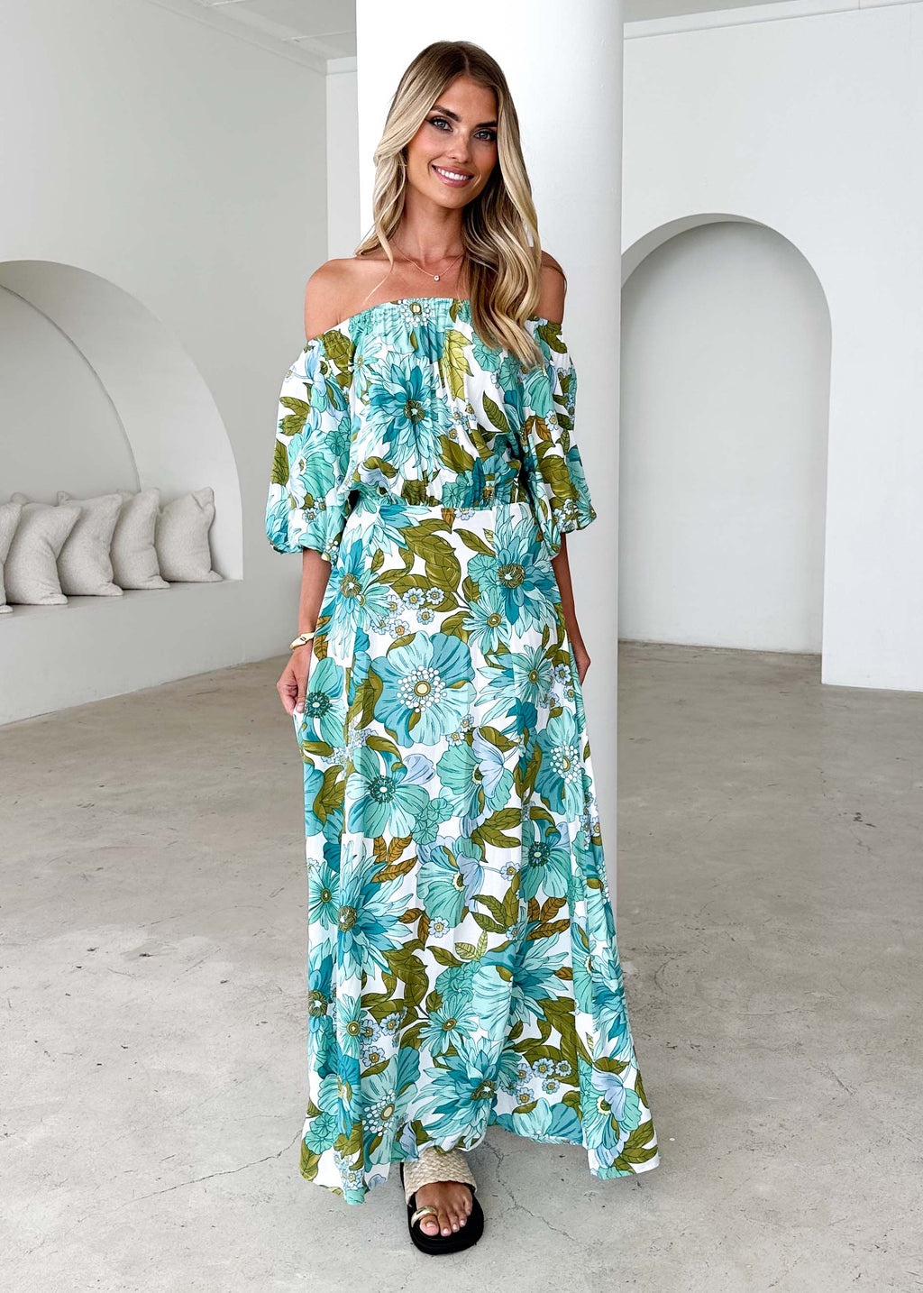 Hallie Off Shoulder Maxi Dress - Amaya Green