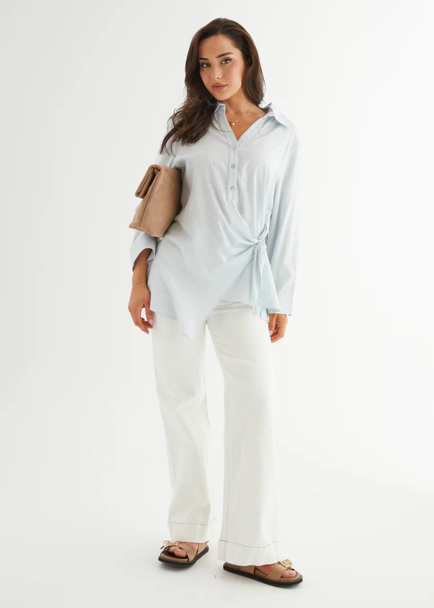 Harper Wrap Shirt - Ice Blue