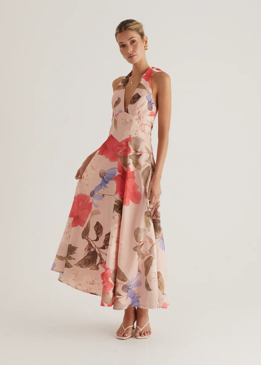 Ricky Halter Maxi Dress - Blush Floral