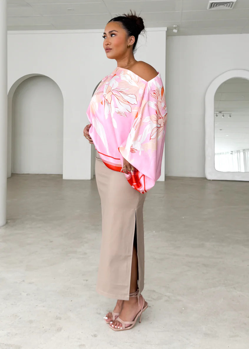 Maui Off Shoulder Top - Candy Pink Floral