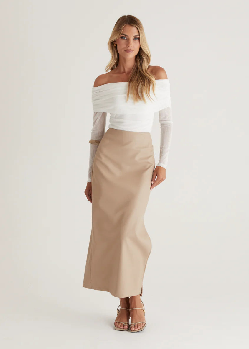 Whisky PU Midi Skirt - Nude