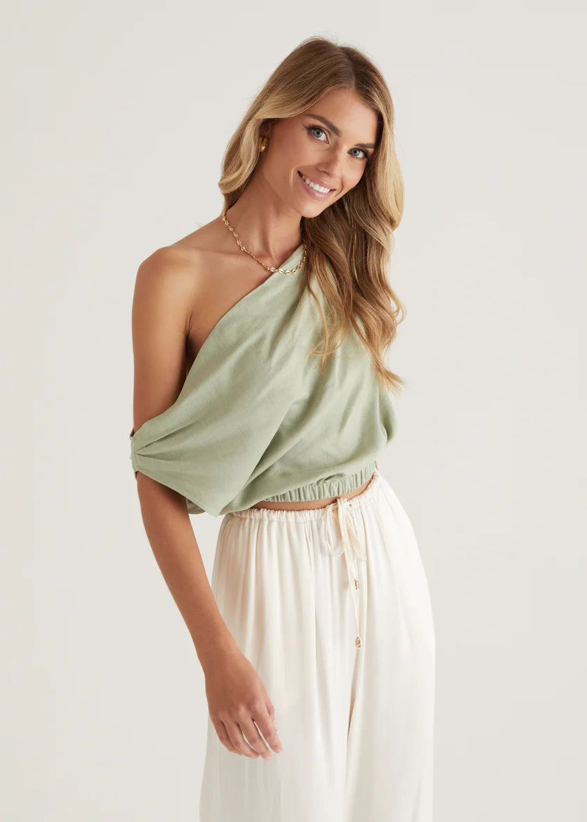 Emiko One Shoulder Crop - Sage