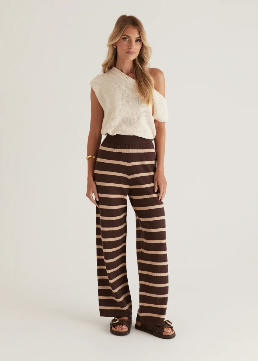 Rayla Knit Pants - Choc Stripe