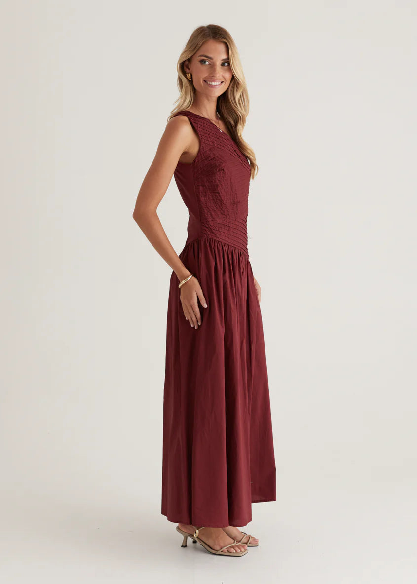 Tazzy One Shoulder Maxi Dress - Burgundy
