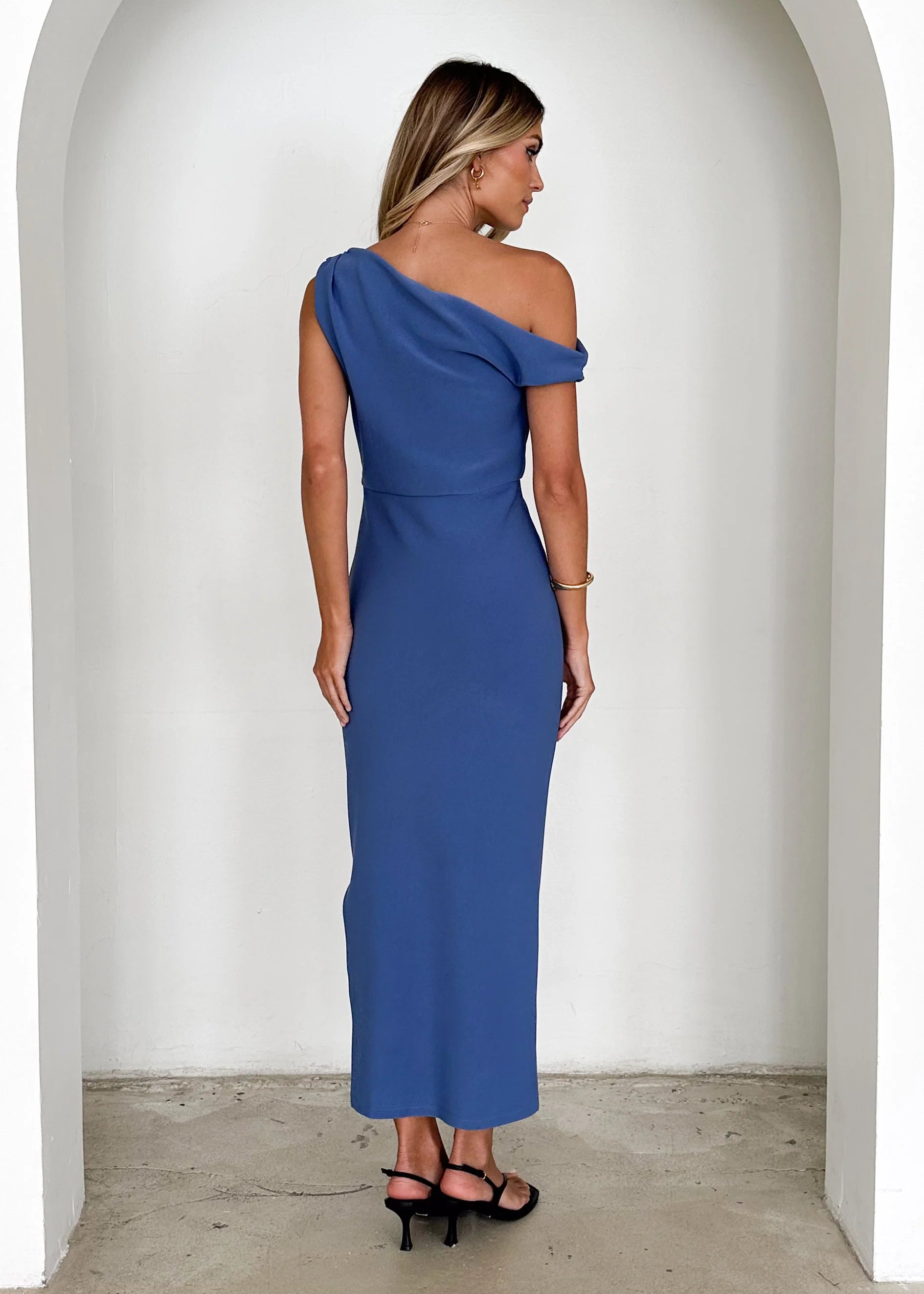 Java Off Shoulder Midi Dress - Steel Blue