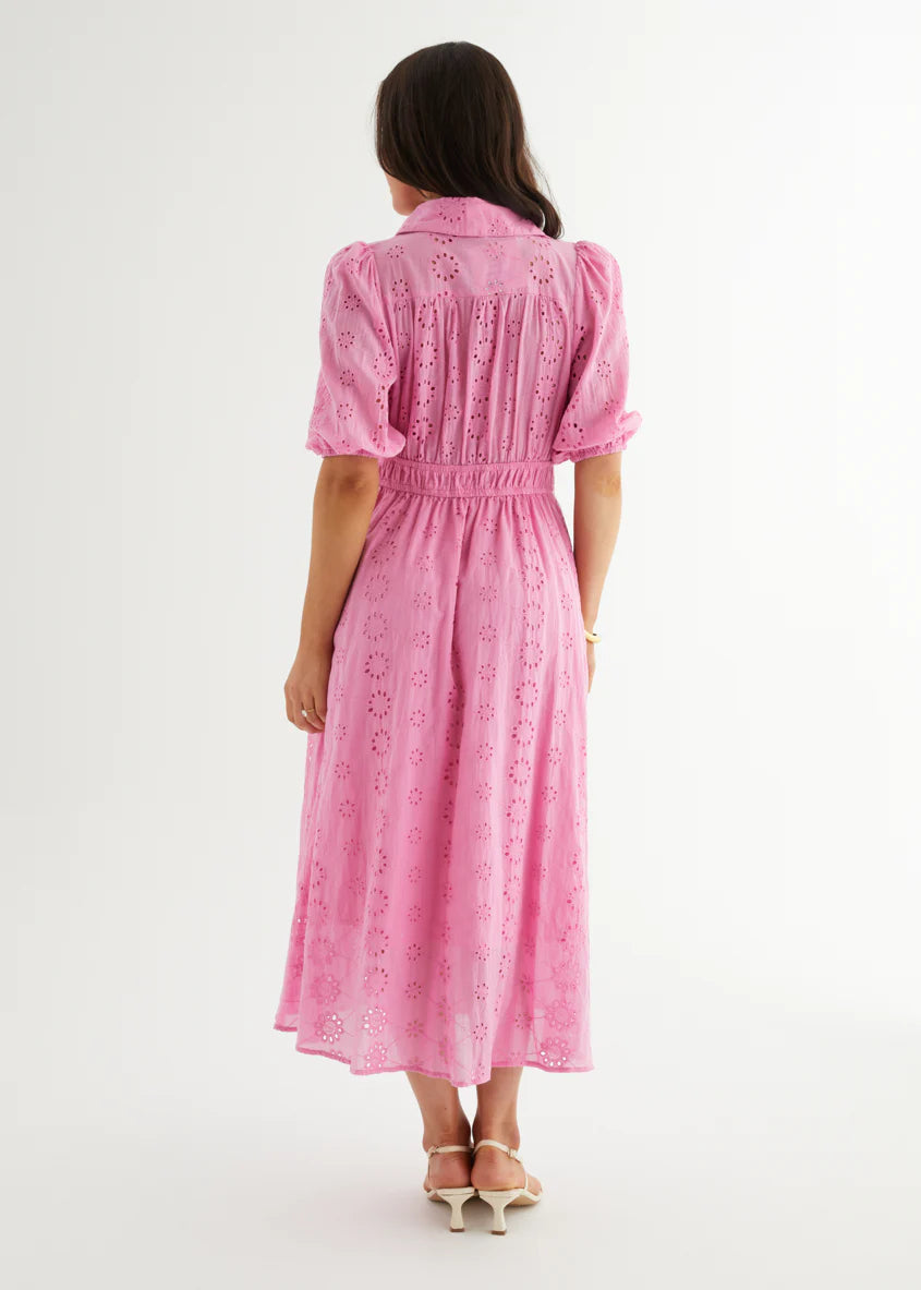 Eryn Midi Dress - Pink Anglaise