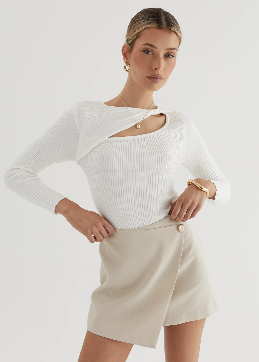 Fenla Twist Knit Top - Off White