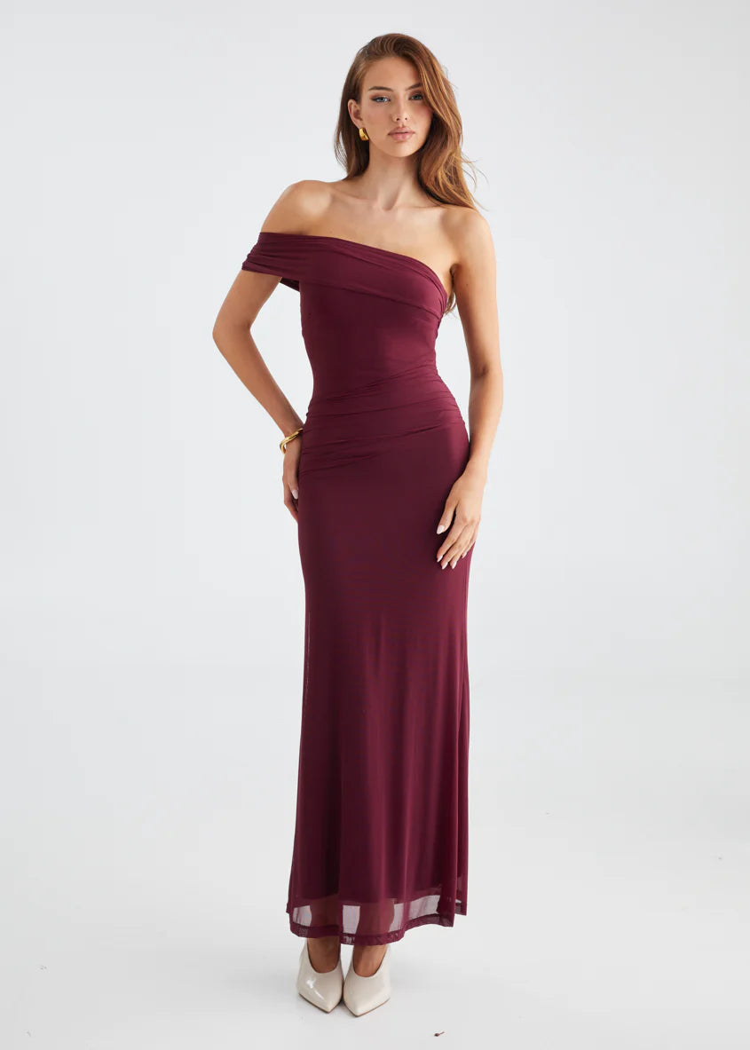 Allina Mesh Maxi Dress - Wine