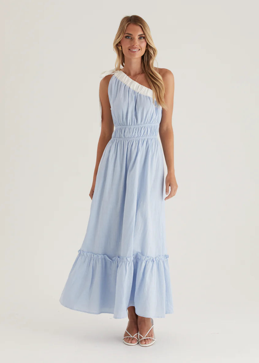 Peeta One Shoulder Maxi Dress - Powder Blue