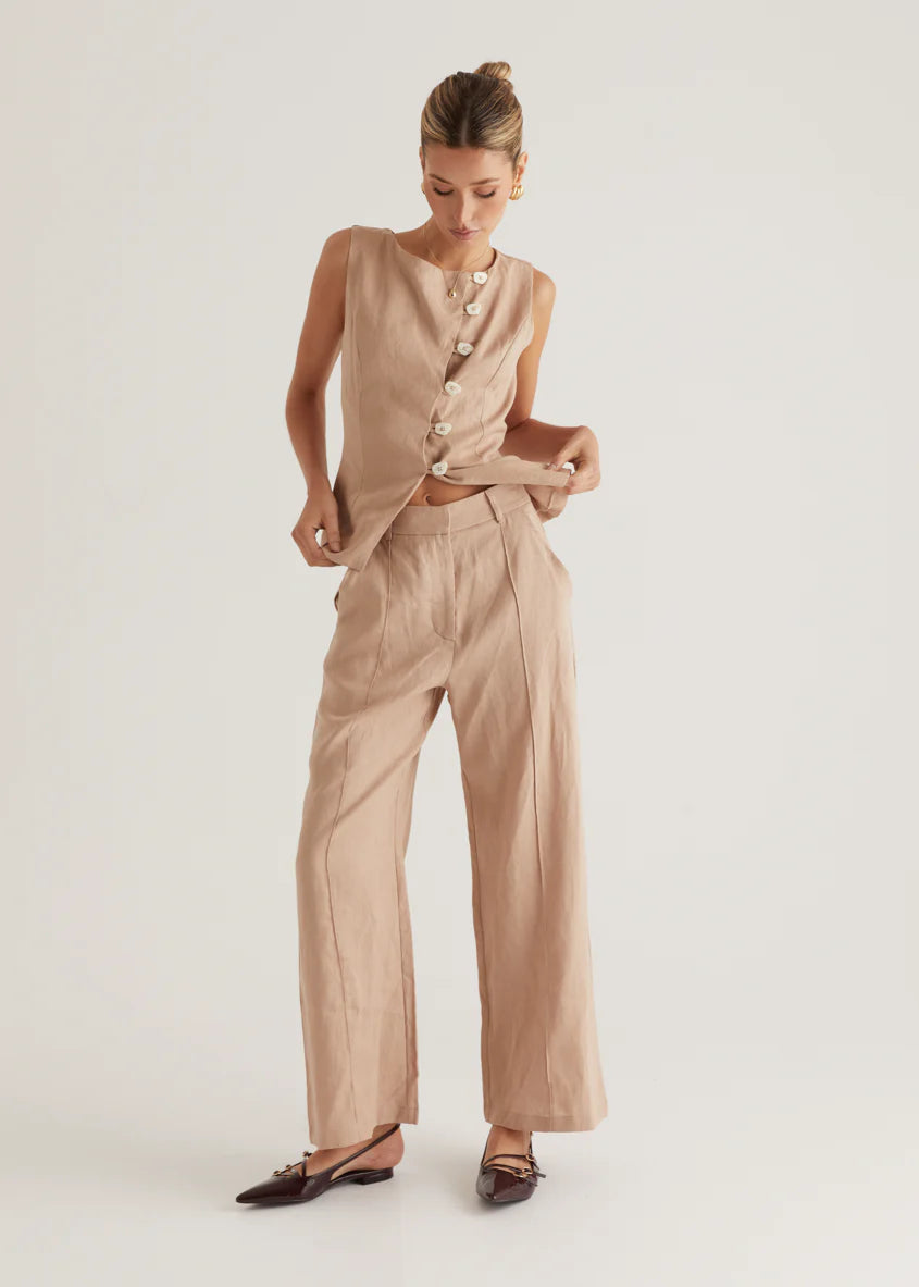 Thalia Linen Pants - Taupe