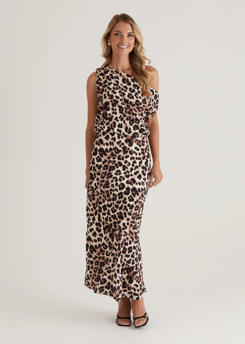 Banksy One Shoulder Maxi Dress - Leopard