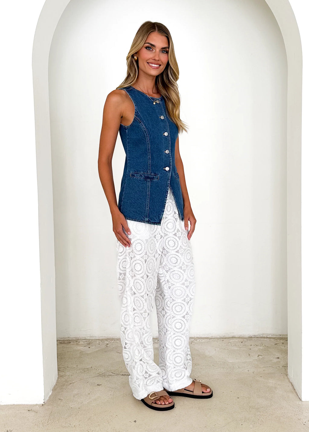 Sandra Denim Vest - Mid Blue
