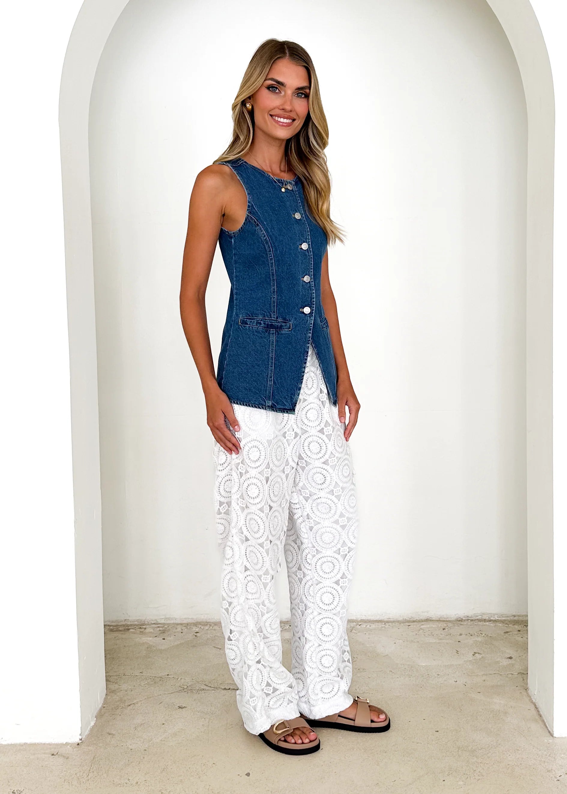 Sandra Denim Vest - Mid Blue