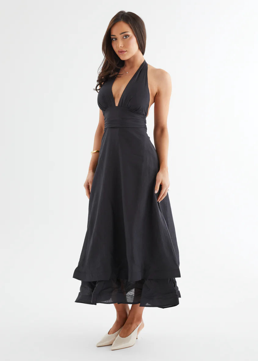 Zayde Halter Midi Dress - Black