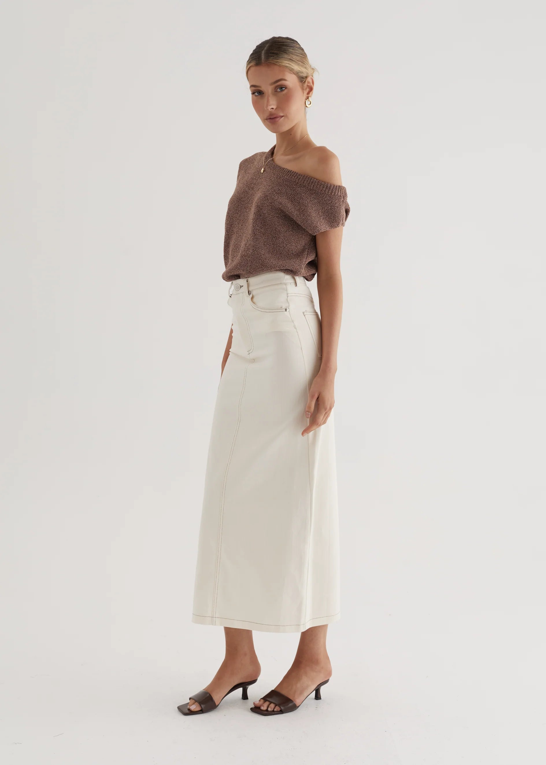 Kaylyn Denim Maxi Skirt - Off White