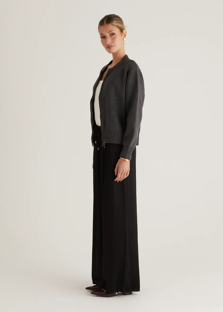 Lizzie Knit Bomber - Charcoal