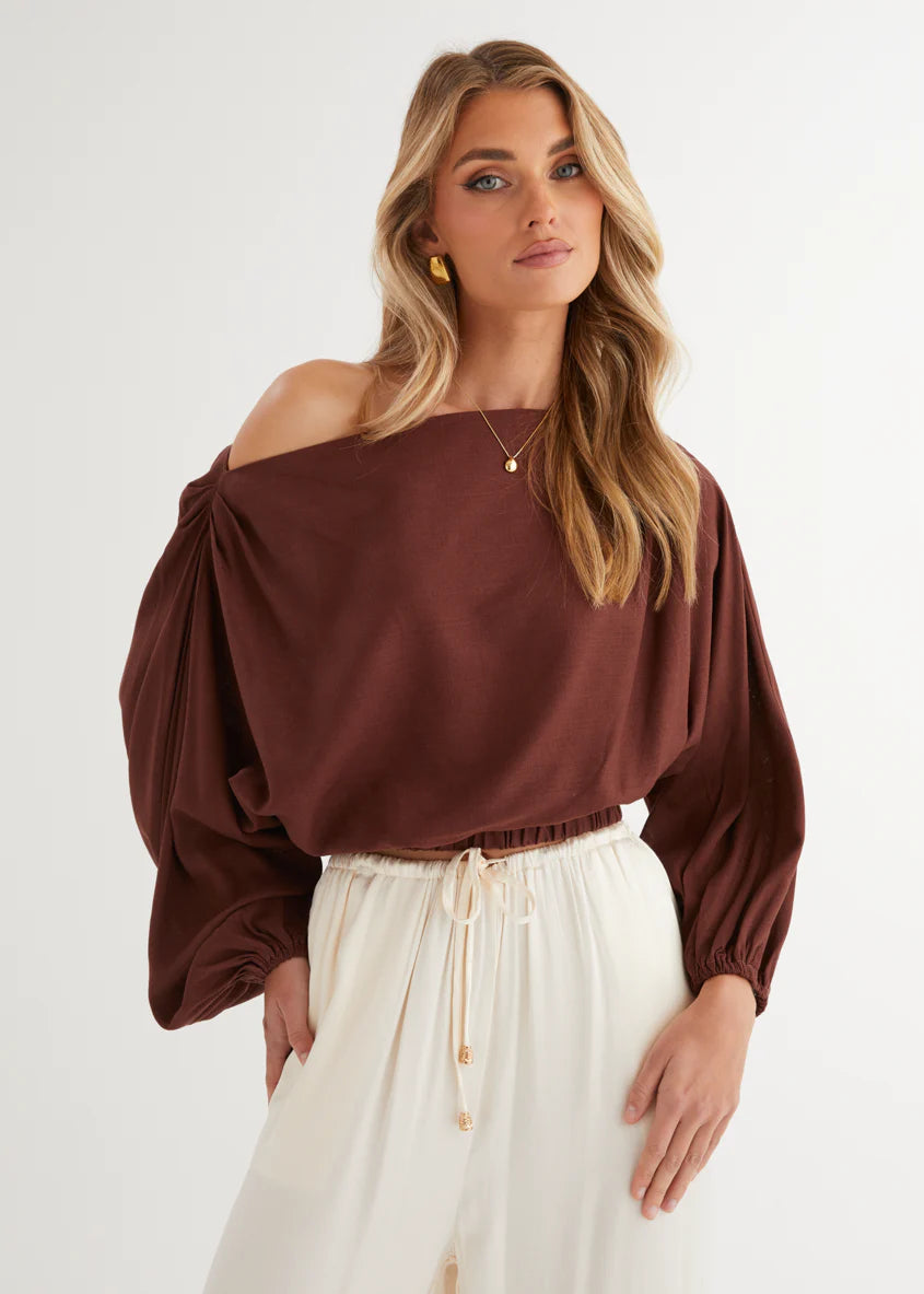 Marlowe Drop Shoulder Top - Chocolate