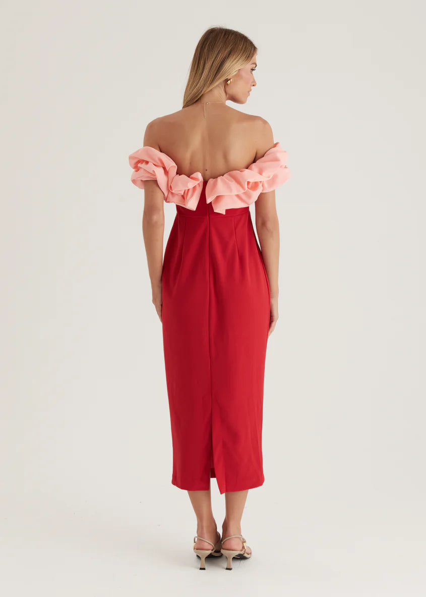 Ashlynn Off Shoulder Midi Dress - Cherry Splice