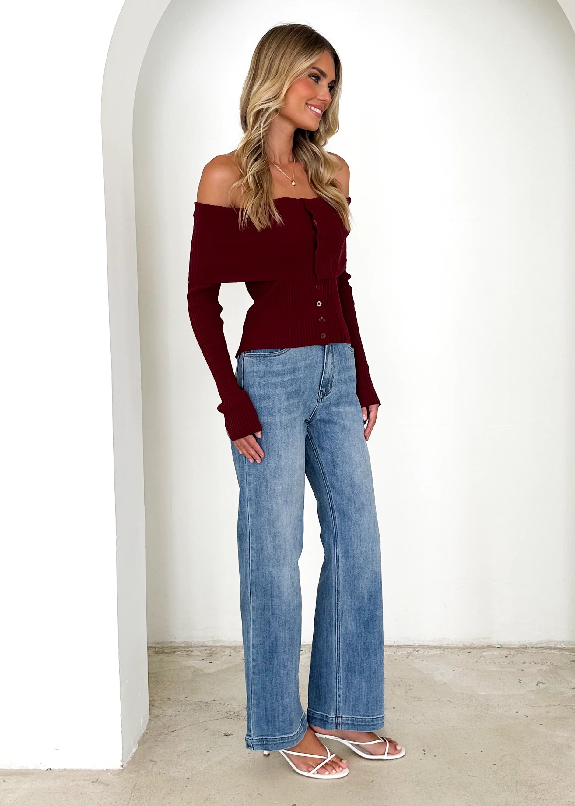 Talulah Off Shoulder Knit Top - Wine