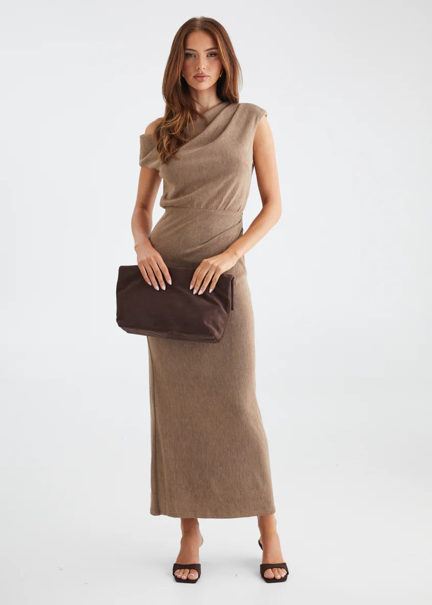 Tarni One Shoulder Maxi Dress - Chocolate