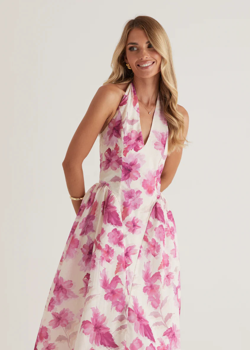 Faithless Halter Maxi Dress - Pink Flowers