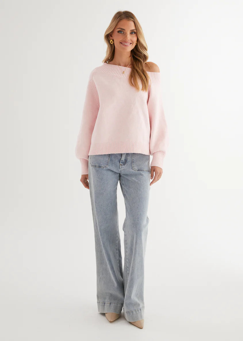 Marsha One Shoulder Sweater - Pink