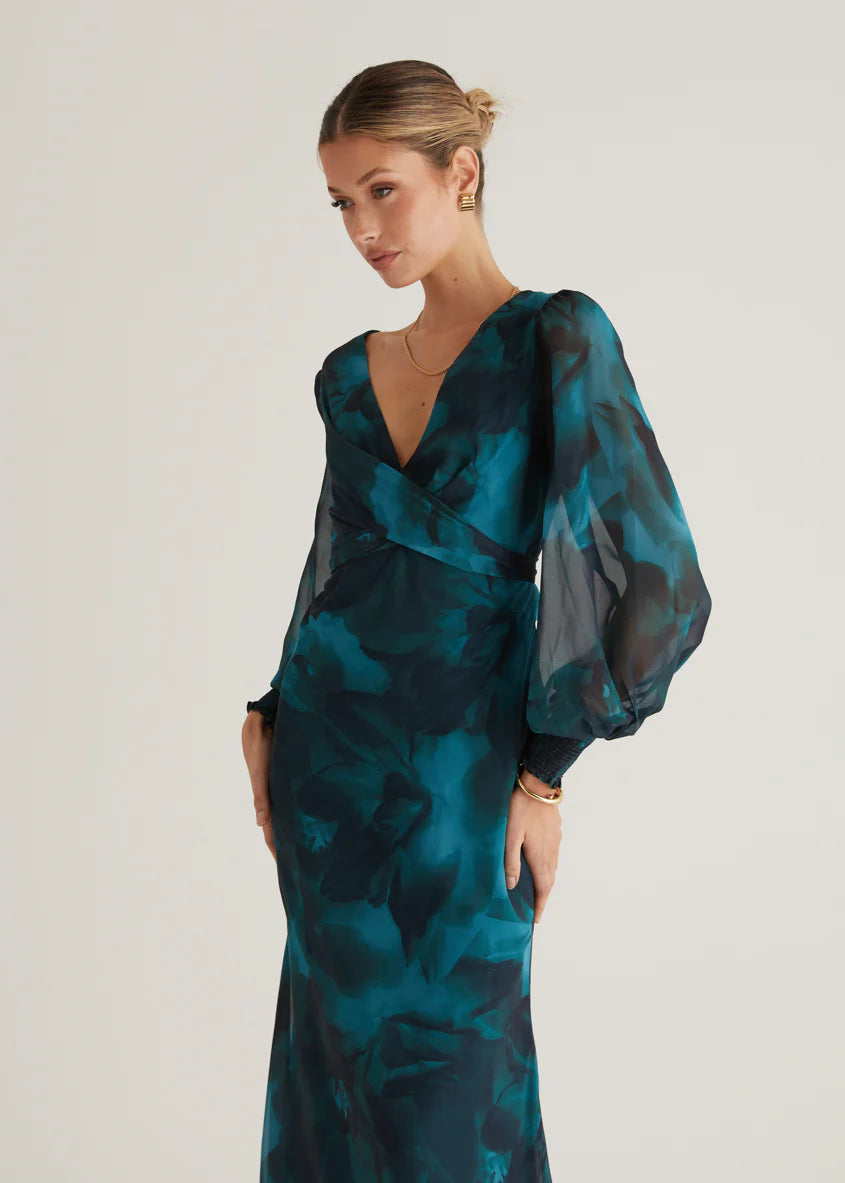 Camellia Midi Dress - Deep Lagoon