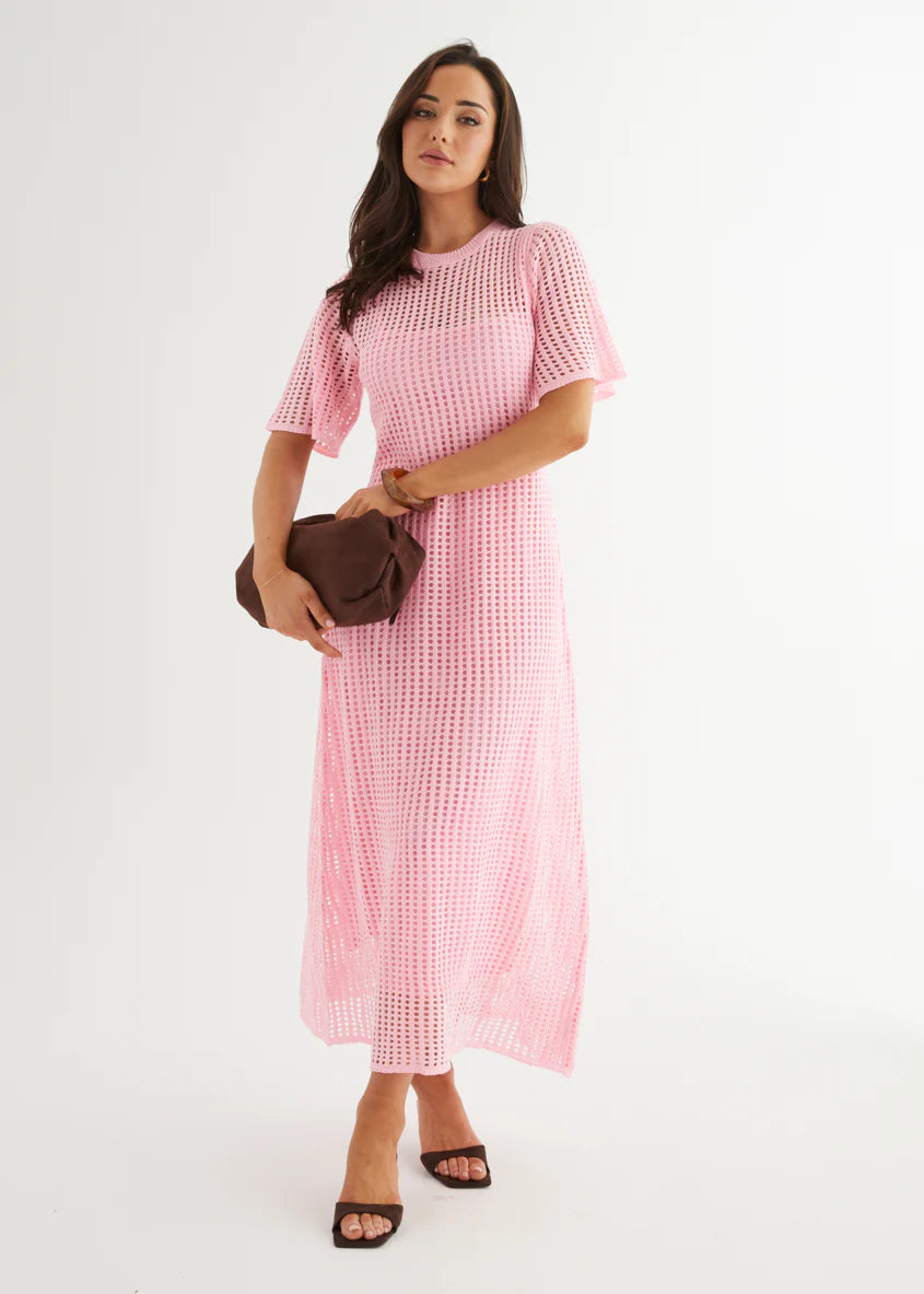 Vivvy Crochet Maxi Dress - Pink