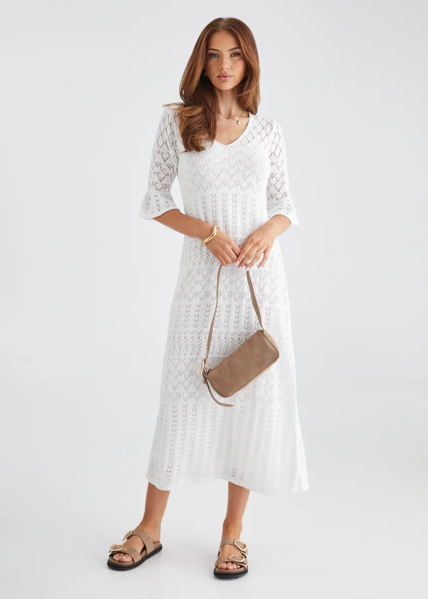 Estrela Crochet Midi Dress - Off White