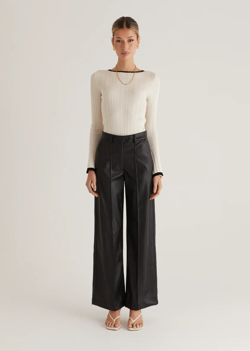 Karley PU Wide Leg Pants - Black