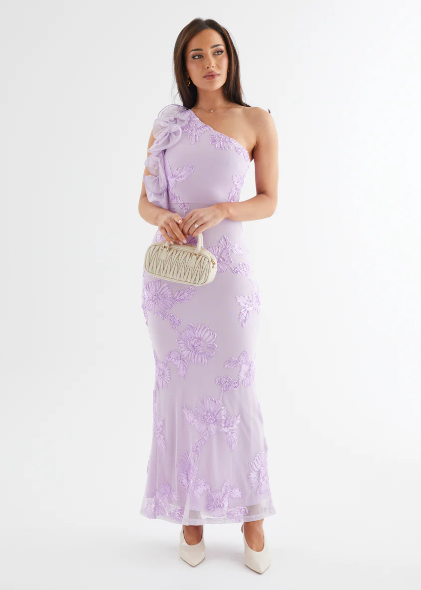 Taysia One Shoulder Mesh Maxi Dress - Lilac