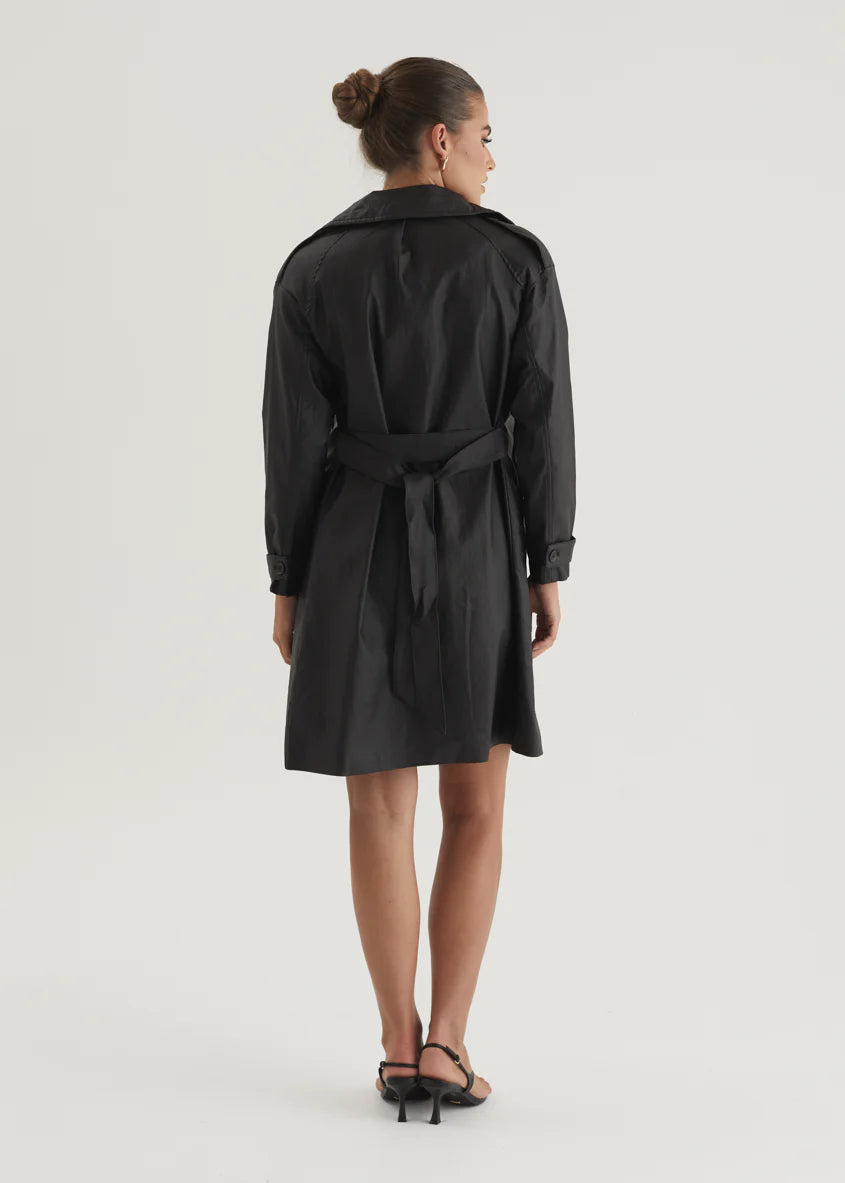 Rexia Coated Trench Coat - Black