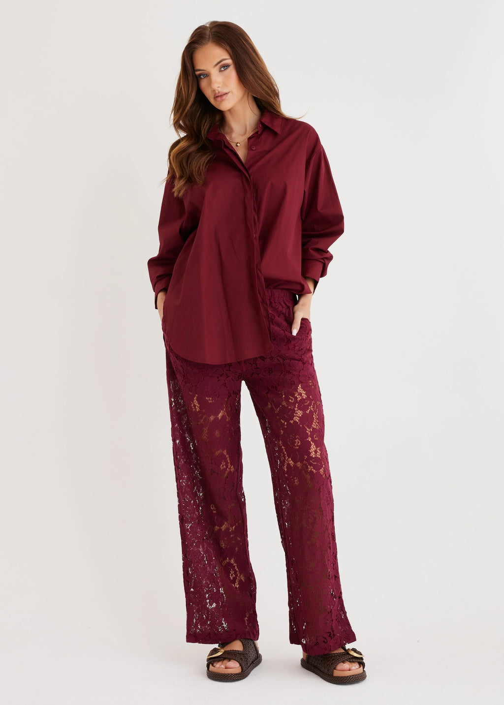 Amelia Lace Pants - Wine