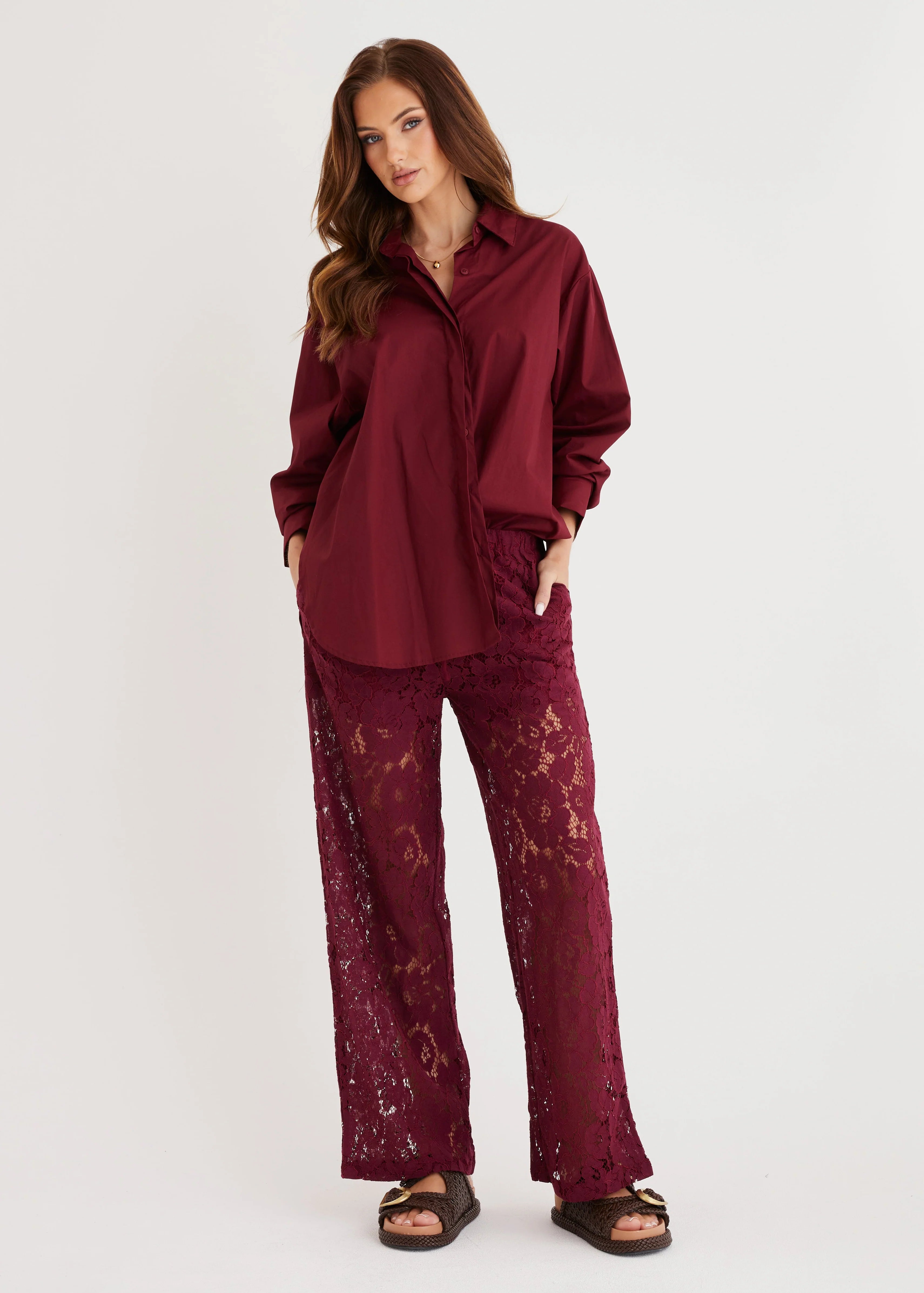 Amelia Lace Pants - Wine