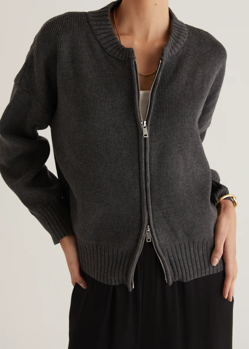 Lizzie Knit Bomber - Charcoal