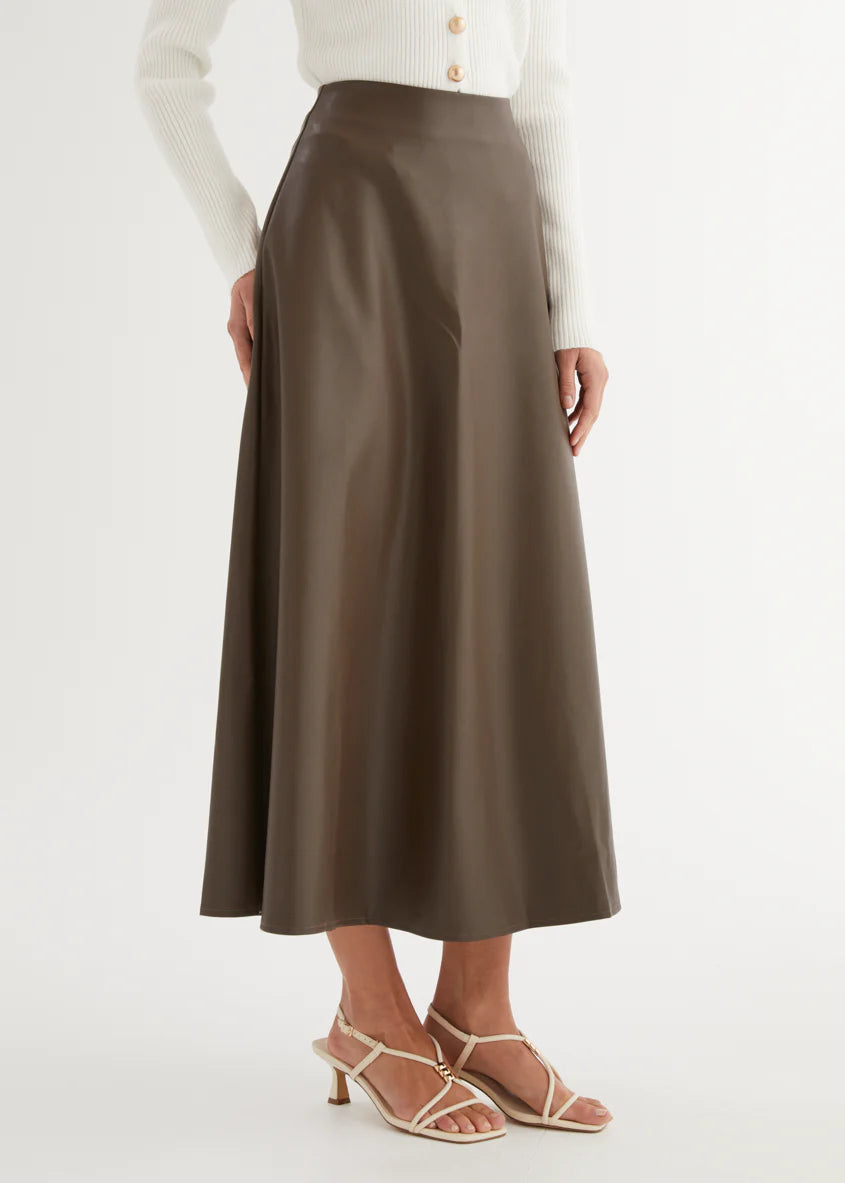 Coltrane PU Midi Skirt - Coffee