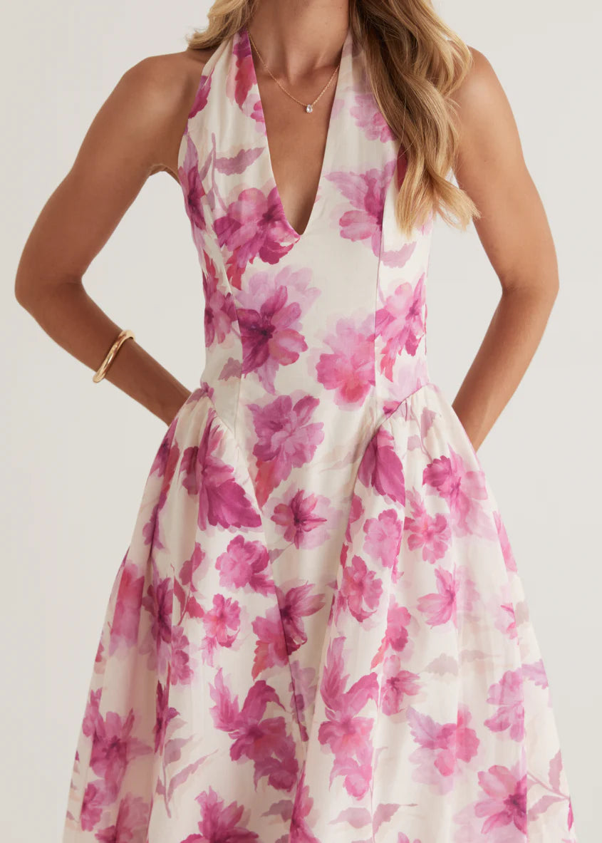 Faithless Halter Maxi Dress - Pink Flowers