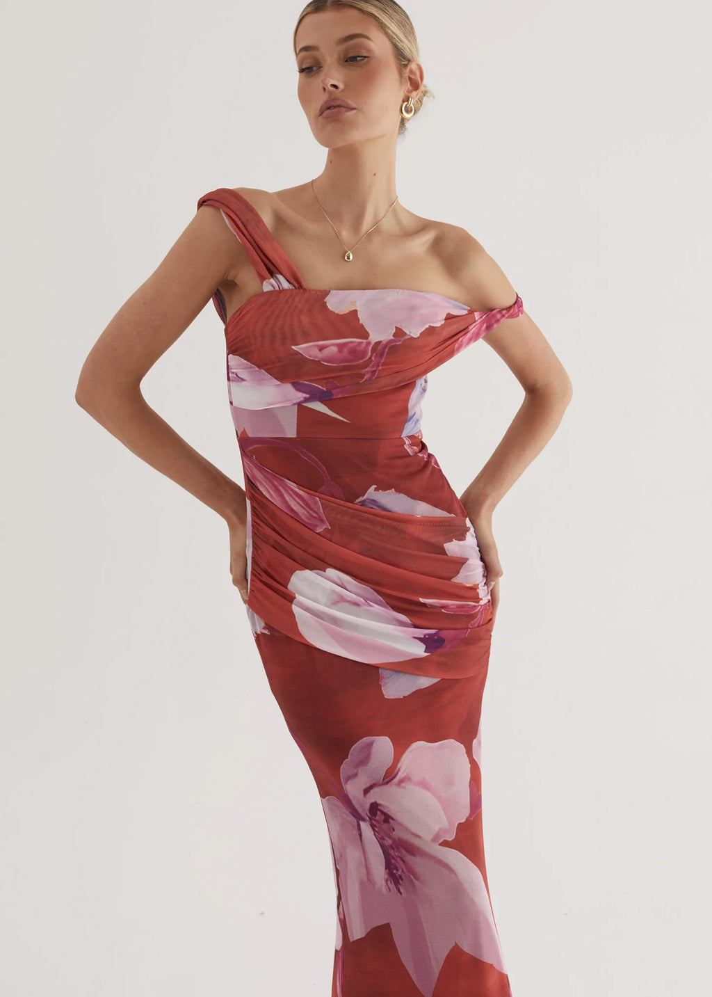 Helena Mesh Maxi Dress - Wine Flowers