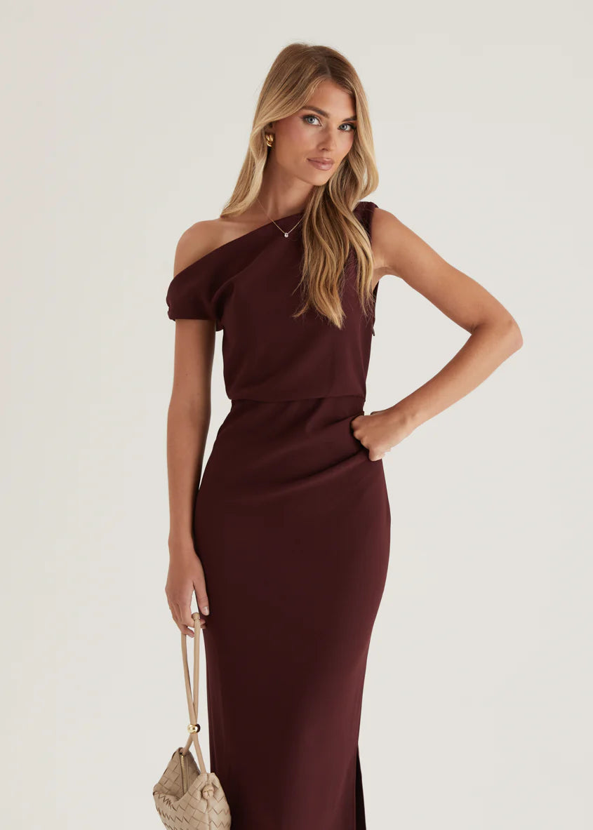 Java Off Shoulder Midi Dress - Mulberry