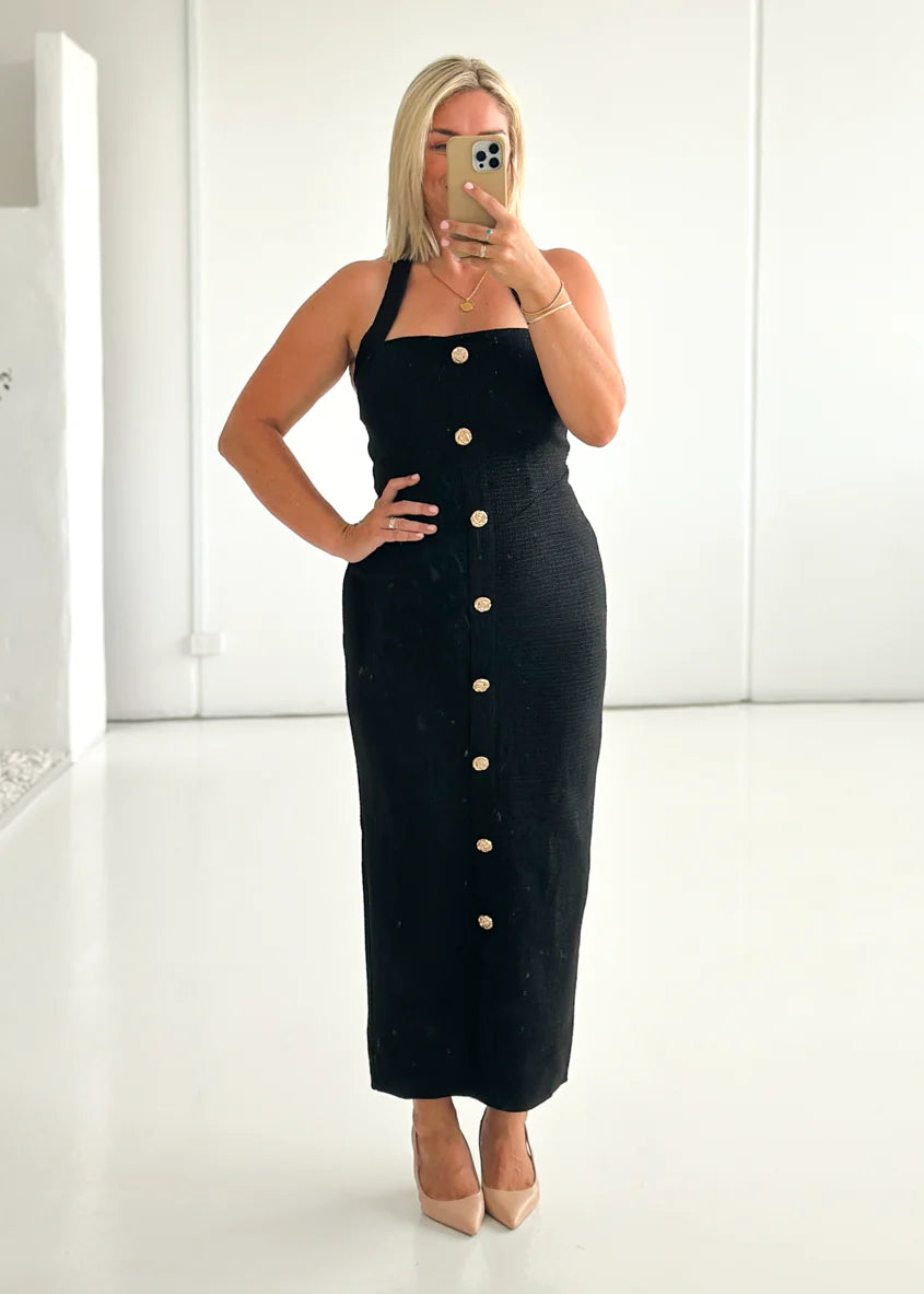 Marina Halter Midi Dress - Black