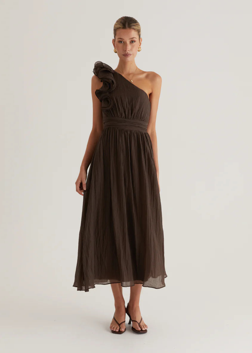 Iksie One Shoulder Maxi Dress - Chocolate