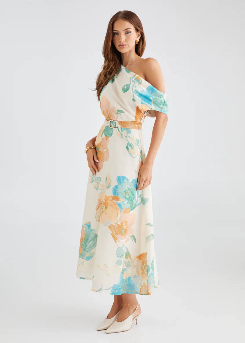 Jacqui Drop Shoulder Midi Dress - Tangerine Floral
