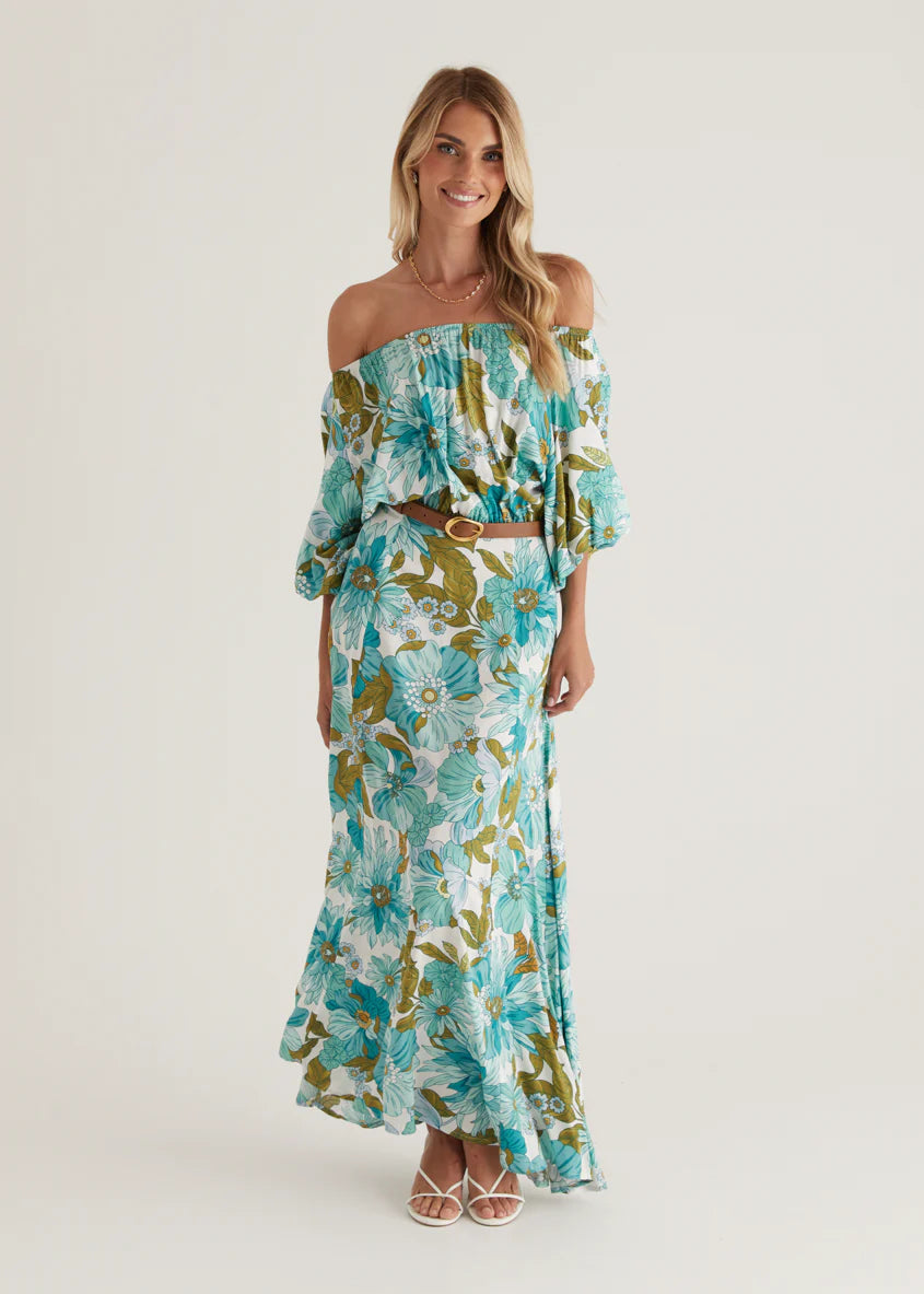 Hallie Off Shoulder Maxi Dress - Amaya Green