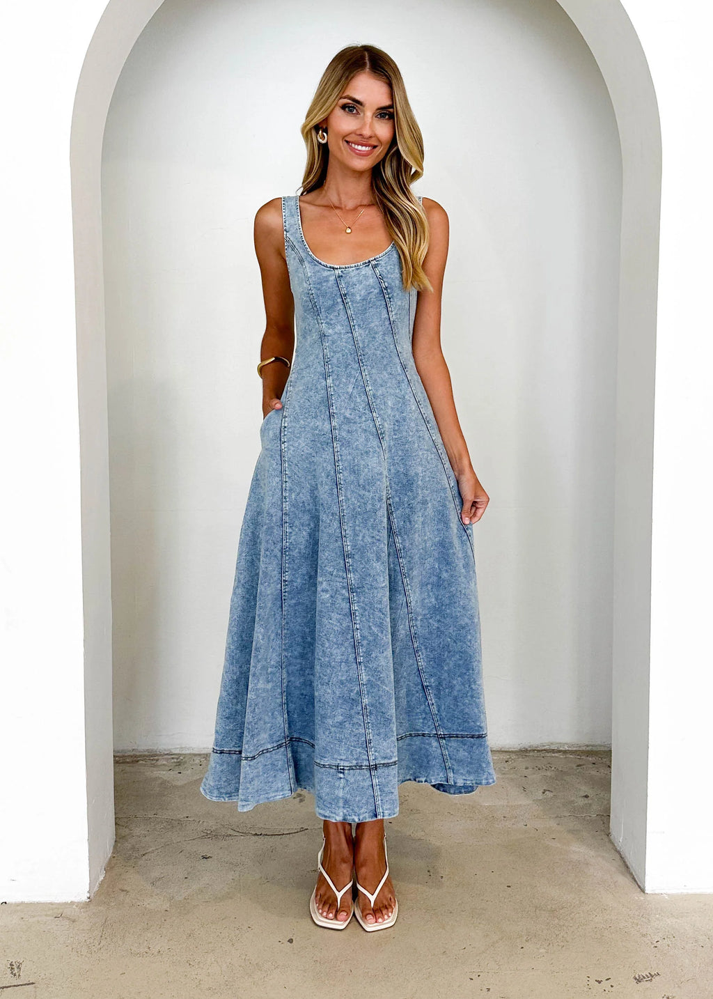 Yasmin Denim Midi Dress - Washed Blue