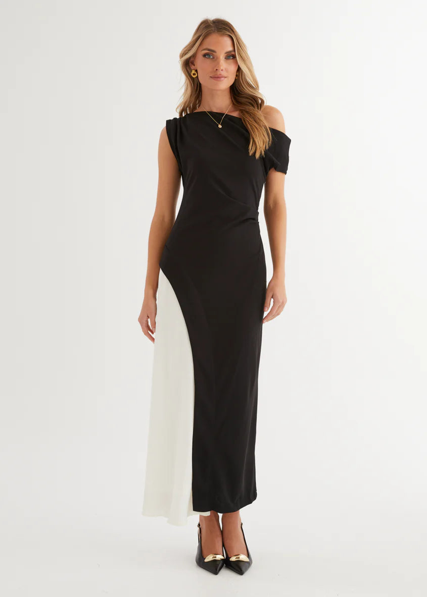 Cruiser Drop Shoulder Midi Dress - Black Splice