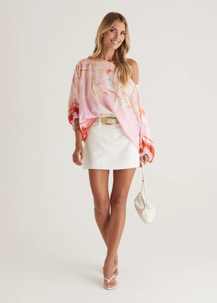 Maui Off Shoulder Top - Candy Pink Floral