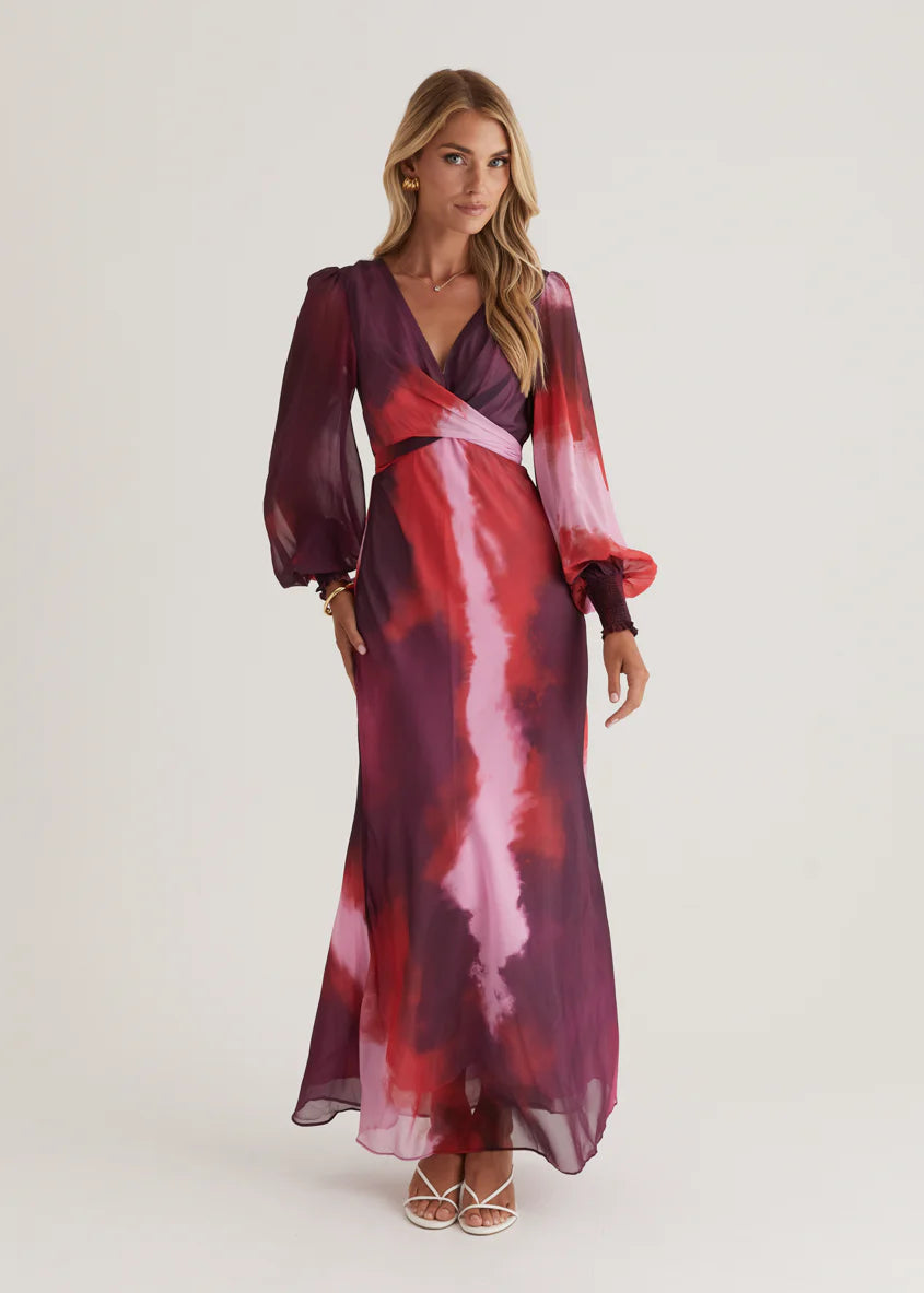 Camellia Midi Dress - Plum Tie Dye