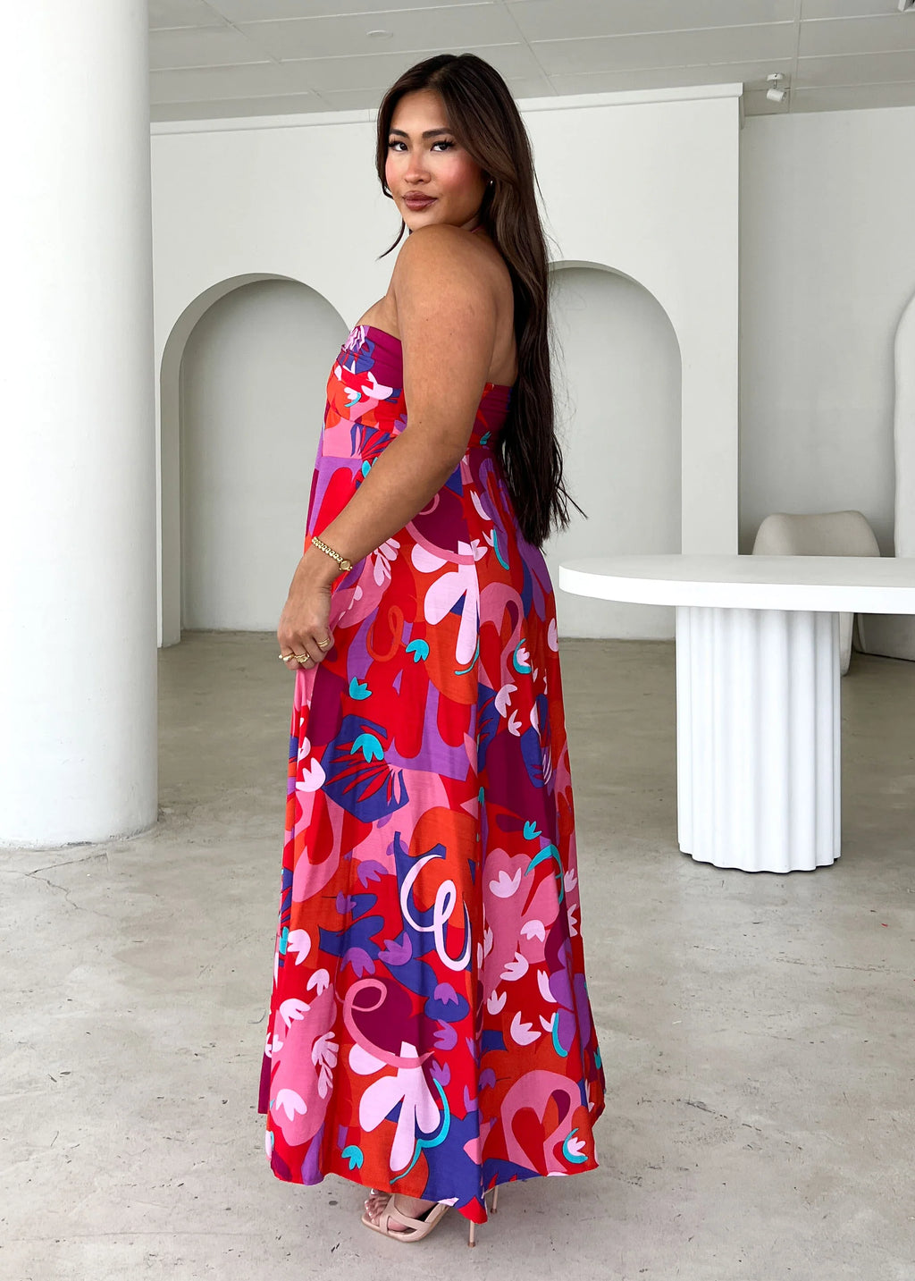 Kasenia Halter Maxi Dress - Strawberry Abstract