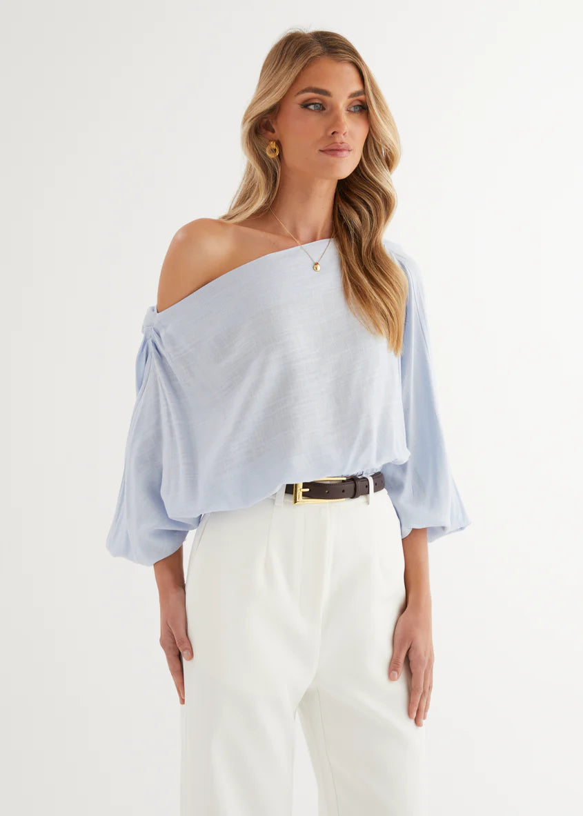 Marlowe Drop Shoulder Top - Light Blue