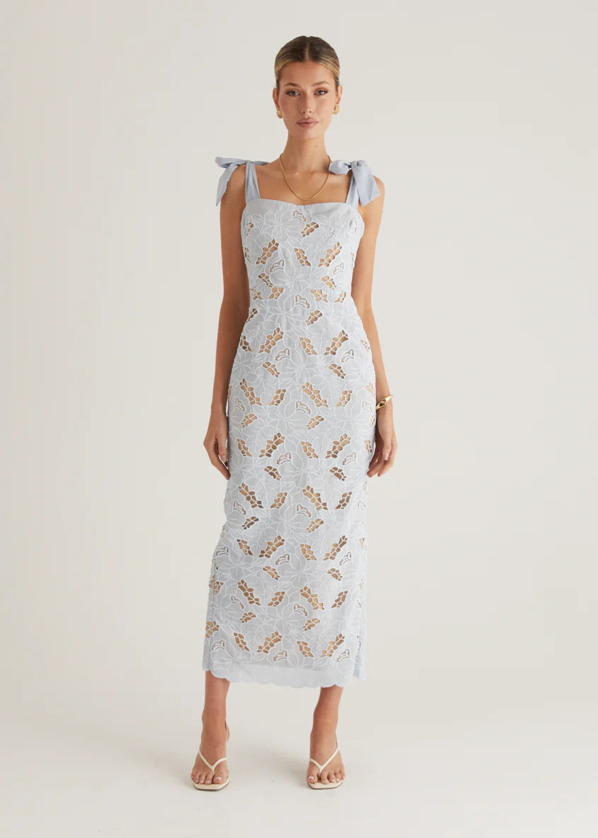 Serenity Embroidered Maxi Dress - Baby Blue